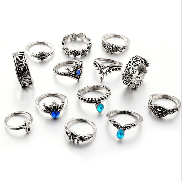 13PC BLUE FLORAL RING SET! - Picture 2 of 3